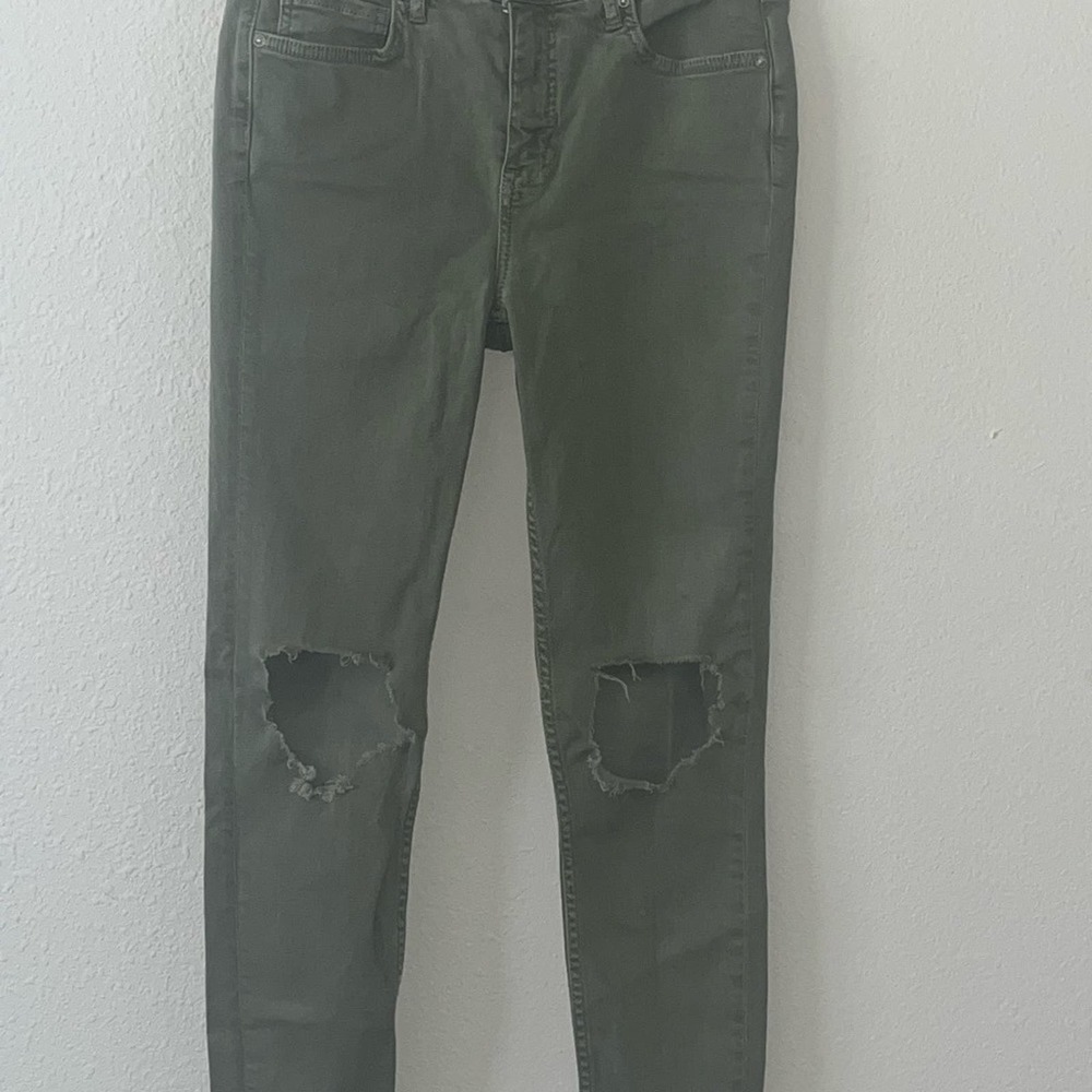 Free People High Rise Busted Knee Skinny Jeans Sage Size W28 - Picture 8 of 10